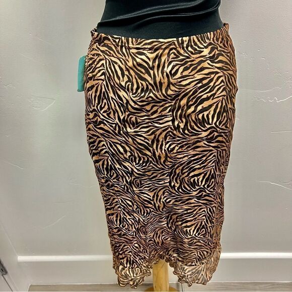 NWT Forever 21 vintage brown tiger print skirt with copper sparkles sz L - Picture 7 of 12